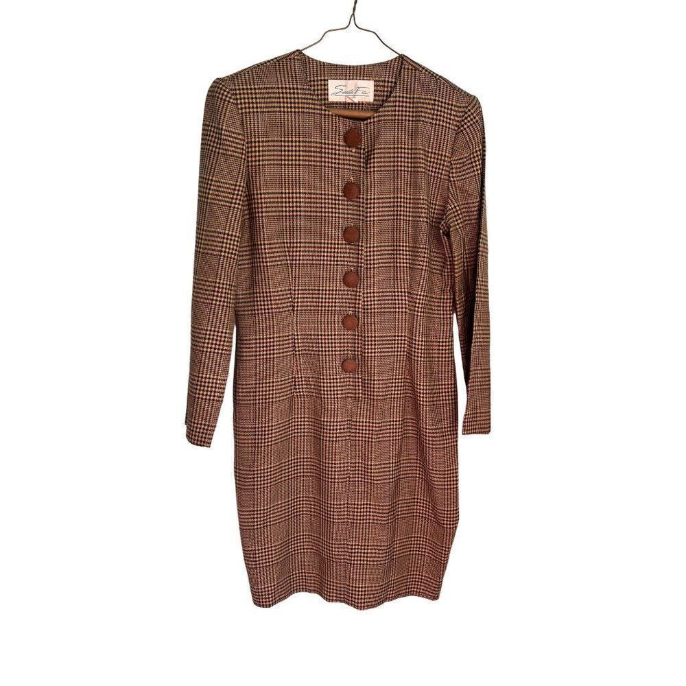 Vintage 80s Dress Wiggle Plaid Lined Career Vent Size‎ 6